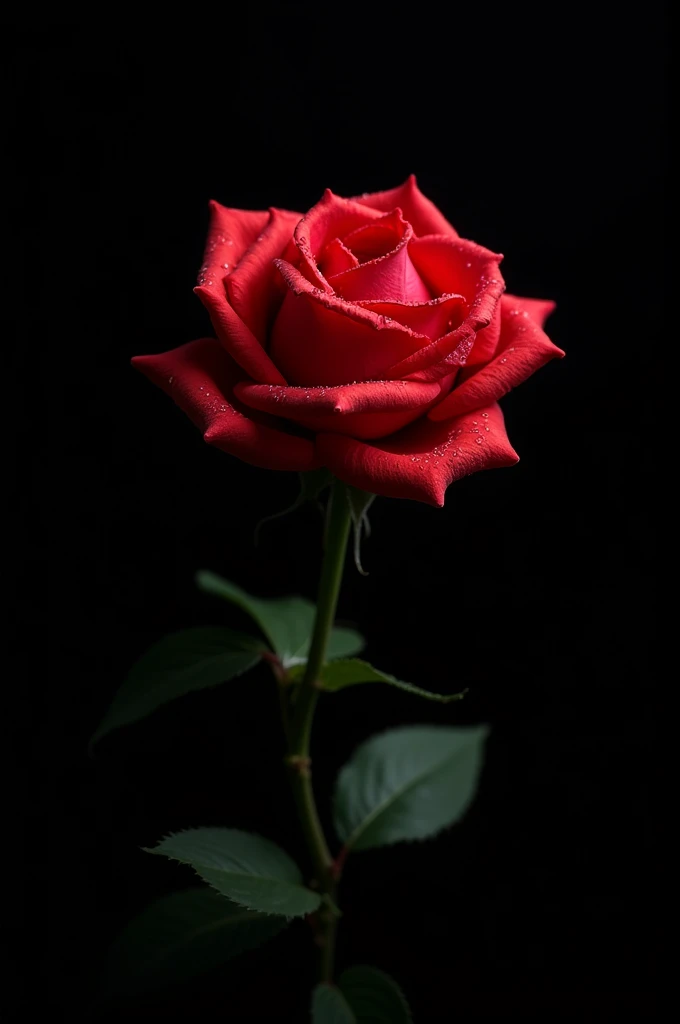 Single red rose with black background
