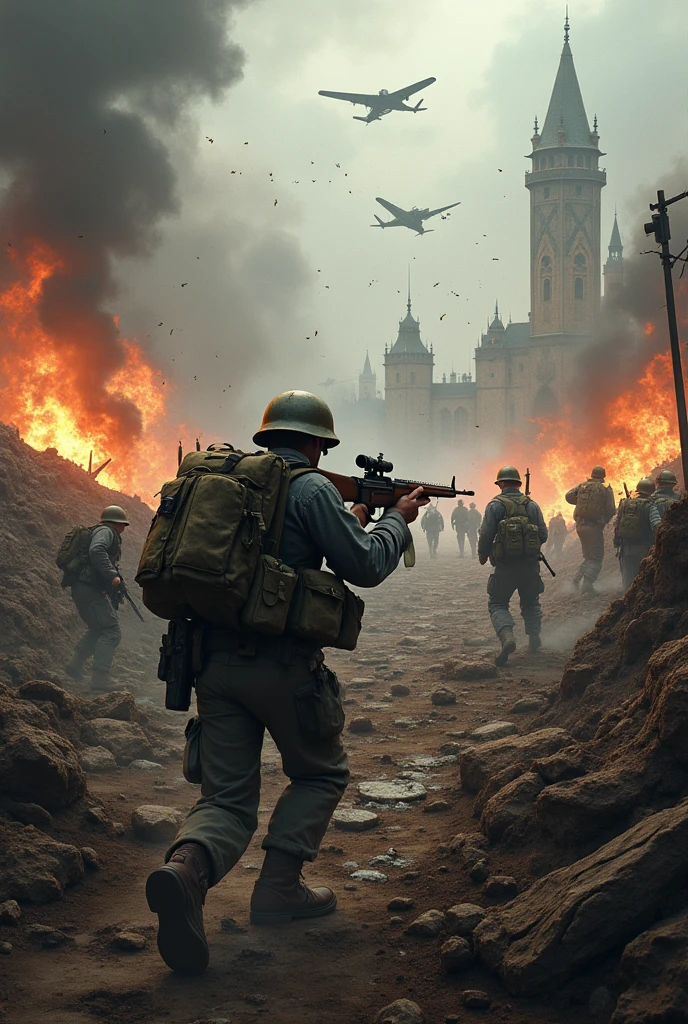 A battlefield from World War II  , opening enemy fire 