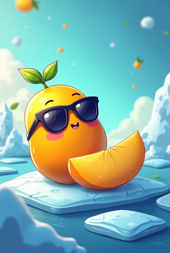 Create a thumbnail for youtube channel showing new web 3.0 telegram project name mango with sunglasses, smile, sleep on ice by mentioning new tap to earn project 