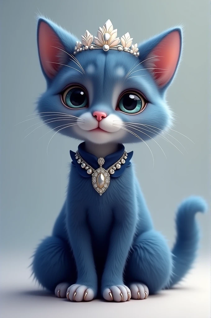 Small cat dark blue colour ki frock pahani Hui safed Taj laga hua hathon mein chudiyan gale mein jewellery pairon mein sandal cute si small cat