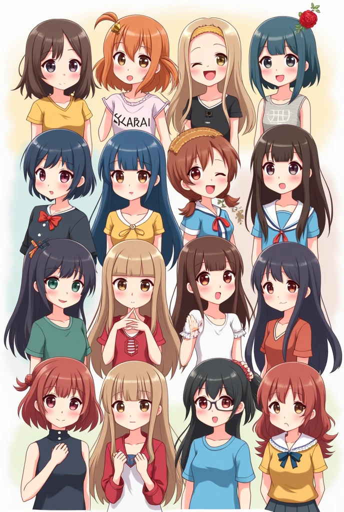 Cartoon anime mini character girl 12 zodiac sign girls upper body only

