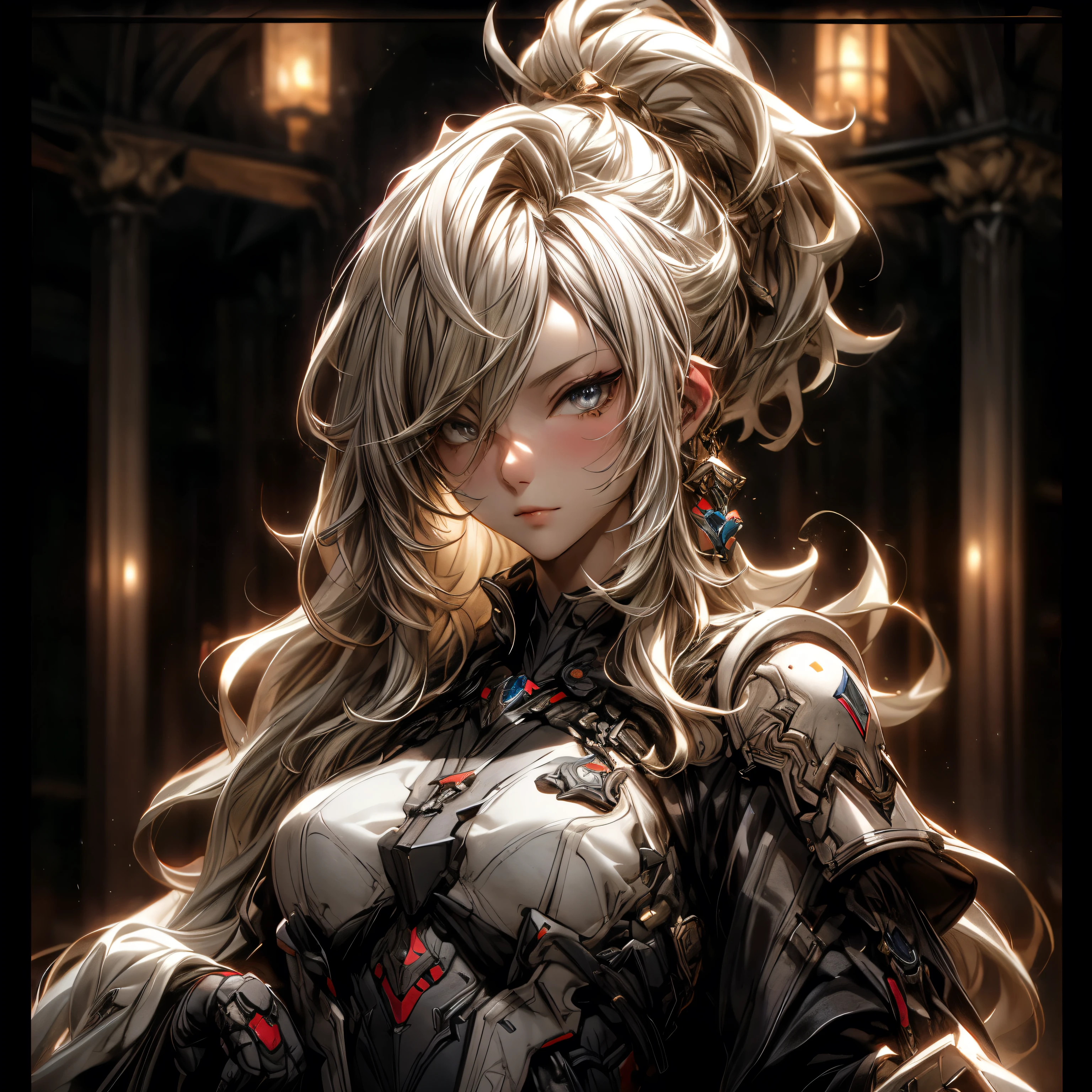 (best quality)), ((Masterpiece)), (details:1.4), 3d, HDR (high dynamic range), an image of a beautiful cyberpunk female, fantasy, Medieval, Blonde hair, High ponytail, Full body, Beautiful white eyes, จมูกโด่ง, ปากแดง, หน้าอกใหญ่, nvidia RTX, PBR surface, After processing, Anisotropic filtration,depth of field, Maximum clarity and clarity, multi-layered surface, Subsurface scattering, perfect proportions, 8K raw files, ultra detailed, Perfect proportions, volumetric lighting, soft lighting, Holy paladin, Heavy Golden Armor, glossy skin, intricate silver embroidery, Throne background, jewely, ต่างหู, นิ้วมือสมบูรณ์,