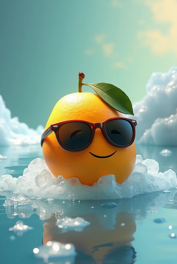 mango with sunglasses, smile, sleep on ice