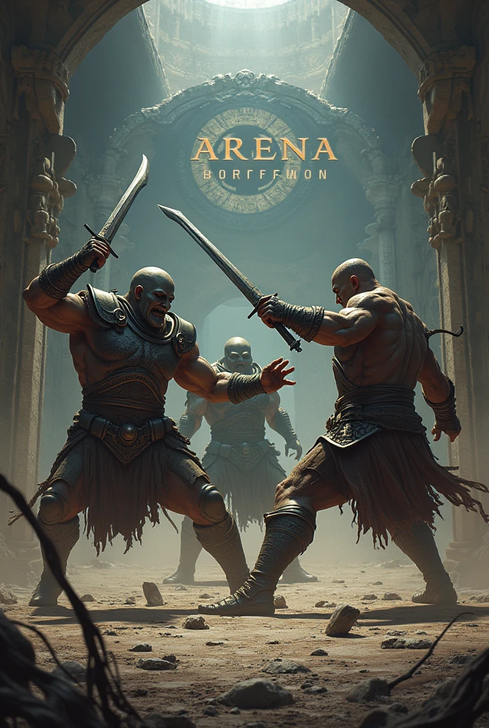 create 3 warriors and in the middle of the image the words Arena underground
