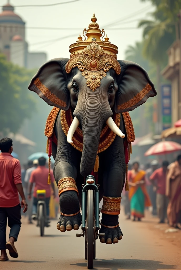 Dasara elephant going to cycle  with agarbatti in Mysore 