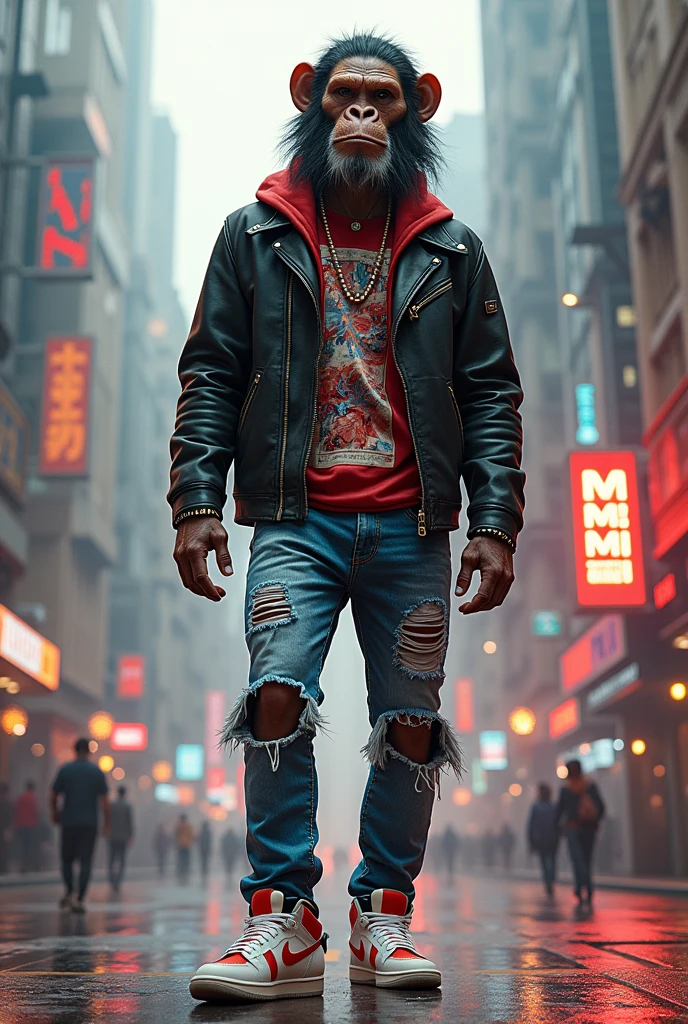 Hanuman god where he is wearing nike shoes and has the latest street style clothes with background of india in 2300