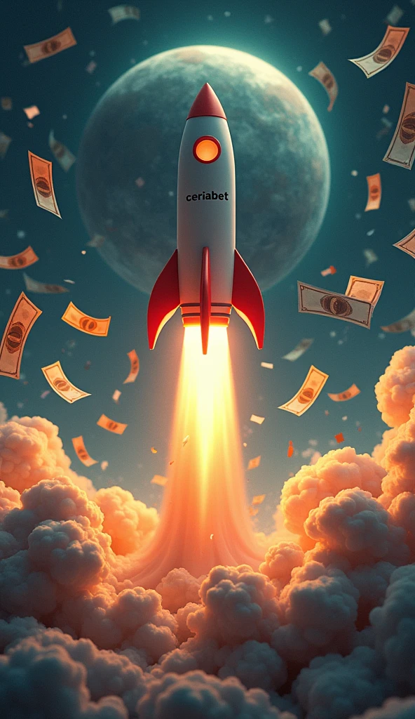 bcakground with many dollars with a rocket flying out of the earth with the inscription CERIABET