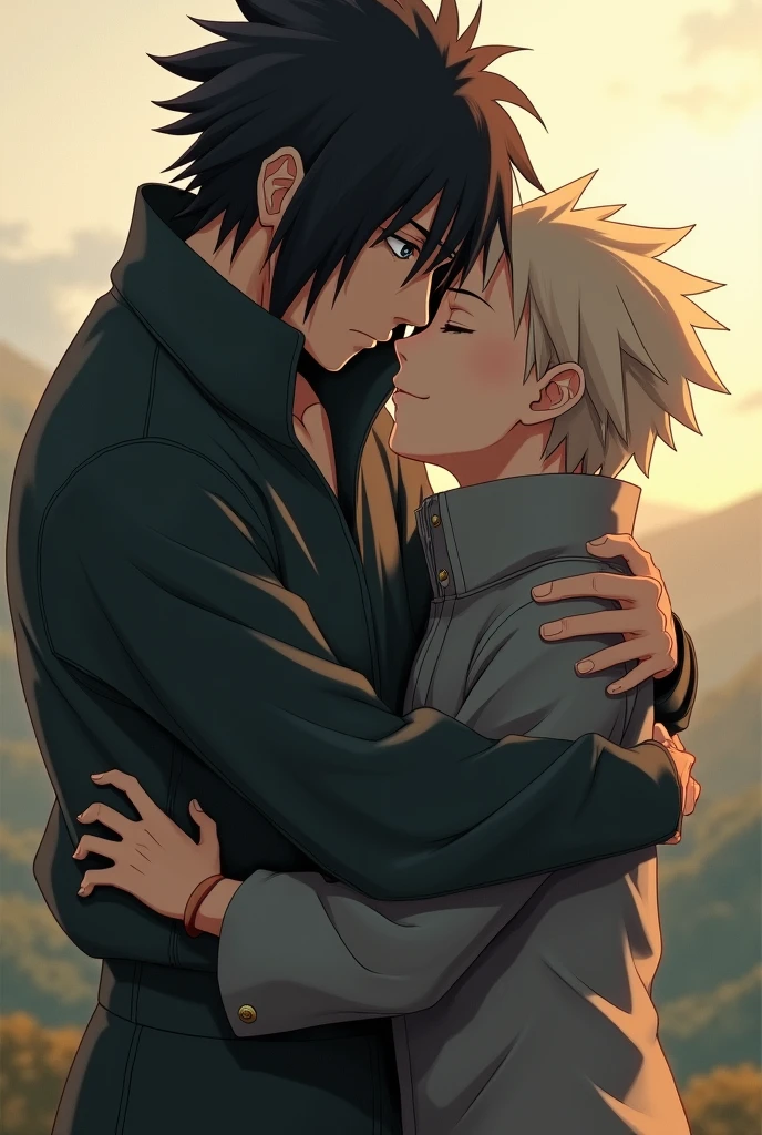 Sasuke back hugging Naruto
