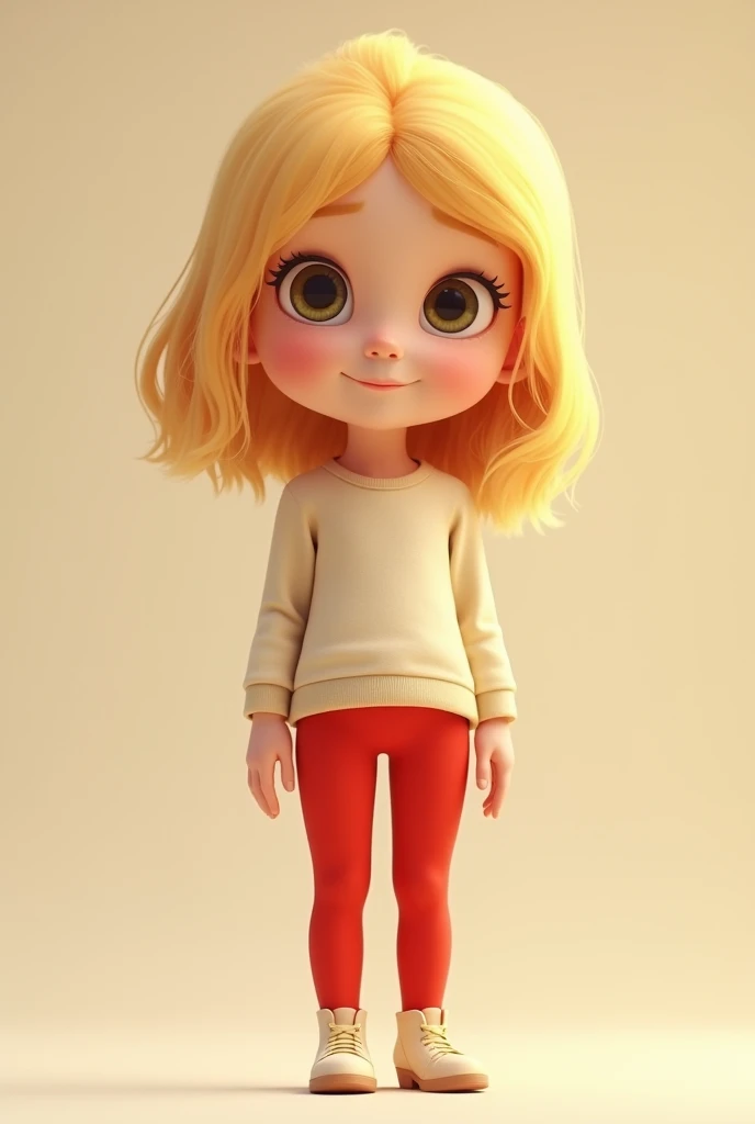 Young small blonde girl with shoulderlong hair, in Red Leggings 
