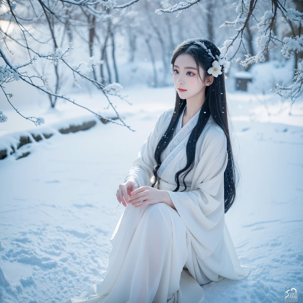 Best image quality，Very detailed，Very high resolution，Perfect body proportions，Works of top photographers。Beautiful Hanfu girl，Long eyelashes，big eyes，Shining eyes，Eye bags，Full lips，Small nose，Happy expression，Sweet，Exquisite makeup，full-body shot，snow White, The legs are thin and straight，Snow-white skin，White embroidered skirt，neckLace，Showing long legs，Lace，Sweet，Long hair flying，best quality，masterpiece，，Imagine，Seven-part shooting model: Hanfu, CFG scale: 7, Lola: Future Fashion(0.4)、rainbow(0.4)、Martial Arts(0.2)、Asian face woman-2(0.4)、Poetic fairy tale(0.01)