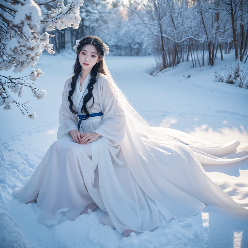 Best image quality，Very detailed，Very high resolution，Perfect body proportions，Works of top photographers。Beautiful Hanfu girl，Long eyelashes，big eyes，Shining eyes，Eye bags，Full lips，Small nose，Happy expression，Sweet，Exquisite makeup，full-body shot，snow White, The legs are thin and straight，Snow-white skin，White embroidered skirt，neckLace，Showing long legs，Lace，Sweet，Long hair flying，best quality，masterpiece，，Imagine，Seven-part shooting model: Hanfu, CFG scale: 7, Lola: Future Fashion(0.4)、rainbow(0.4)、Martial Arts(0.2)、Asian face woman-2(0.4)、Poetic fairy tale(0.01)