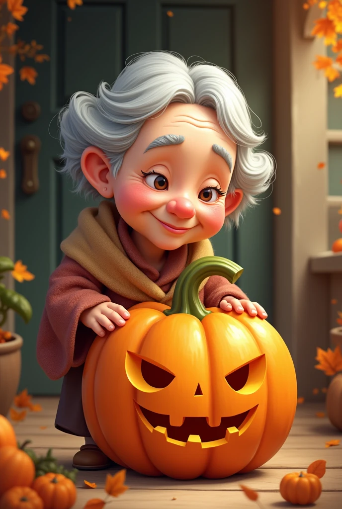 Pumpkin and old lady cartoon thumbnail size image