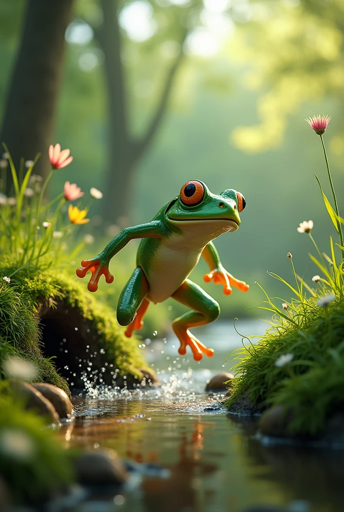 A frog jumps out of the hole