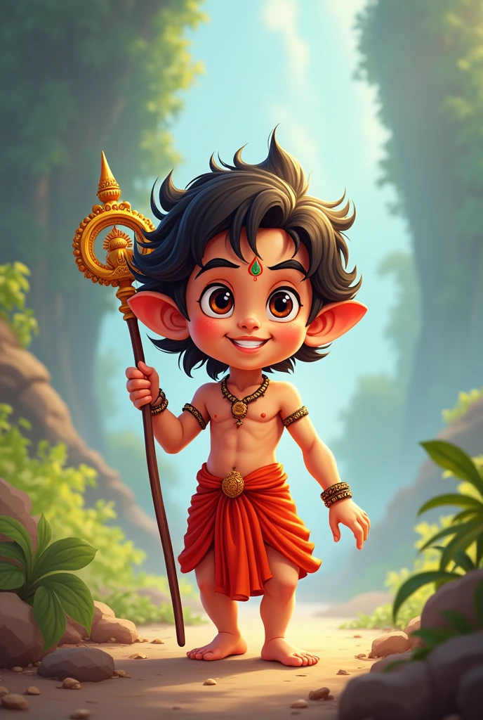 Cartoon Child Hanuman with red dhoti and gadha