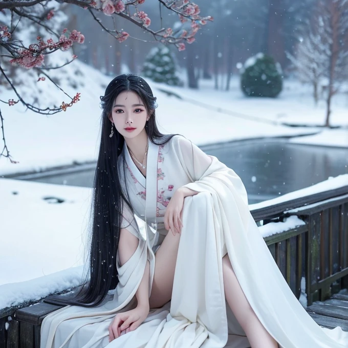 Best image quality，Very detailed，Very high resolution，Perfect body proportions，Works of top photographers。Beautiful Hanfu girl，Long eyelashes，big eyes，Shining eyes，Eye bags，Full lips，Small nose，Happy expression，Sweet，Exquisite makeup，full-body shot，snow White, The legs are thin and straight，Snow-white skin，White embroidered skirt，neckLace，Showing long legs，Lace，Sweet，Long hair flying，best quality，masterpiece，，Imagine，Seven-part shooting model: Hanfu, CFG scale: 7, Lola: Future Fashion(0.4)、rainbow(0.4)、Martial Arts(0.2)、Asian face woman-2(0.4)、Poetic fairy tale(0.01)