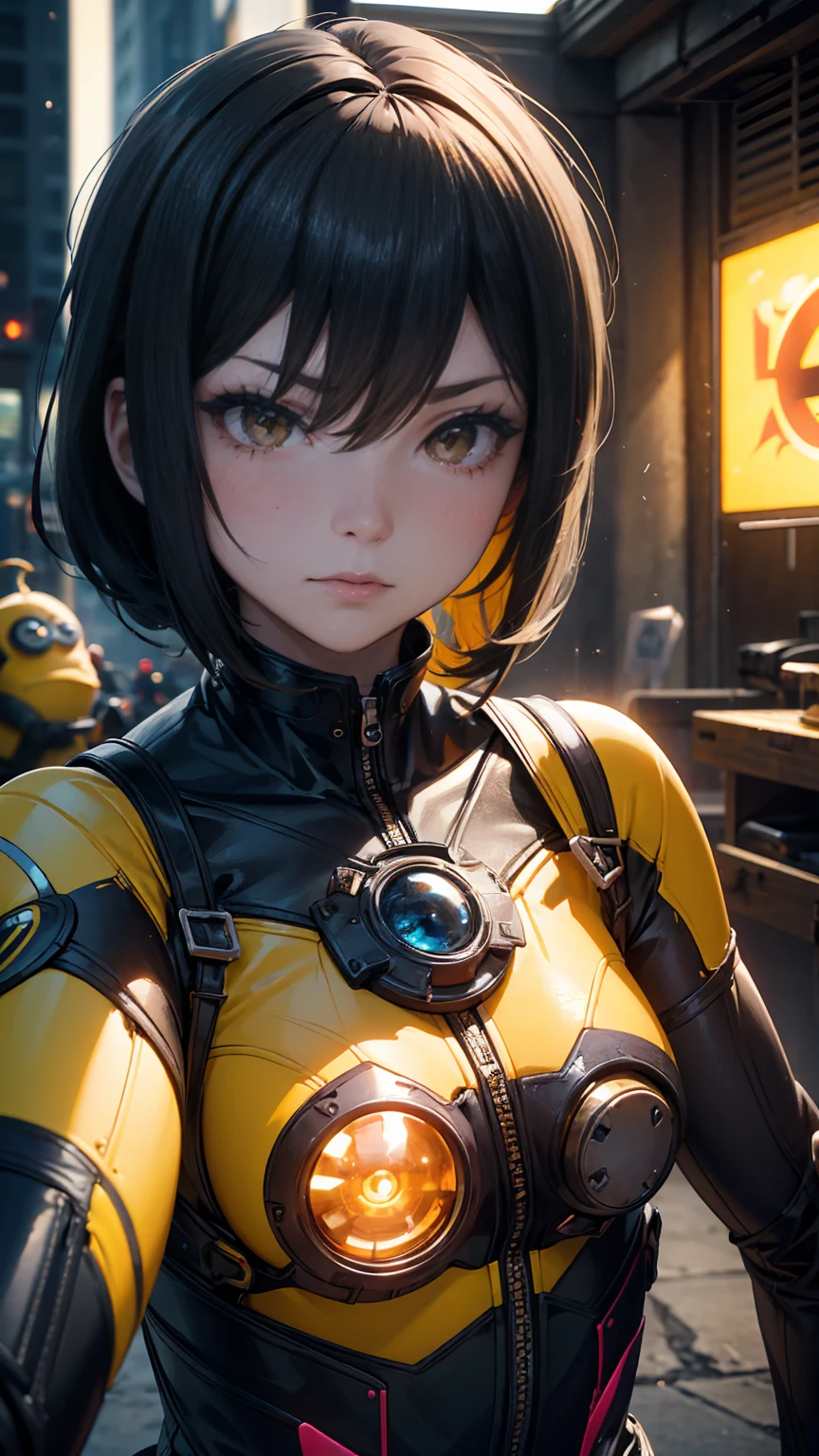 1girl, adorable girl, cute girl, beautiful girl, girl with blaze minion, girl with zombie minion, detailed portrait, realistic, photorealistic, photo-realistic:1.37, 8k, highres, masterpiece:1.2, ultra-detailed, professional, vivid colors, studio lighting, physically-based rendering, sharp focus, extreme detail description