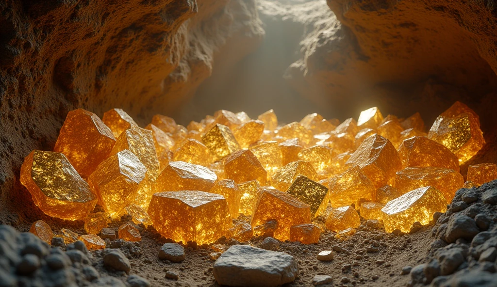 There are large pieces of gold stones and various crystal minerals under the rocky ground.(best quality,4K,8k,High level,masterpiece:1.2),Ultra Detailed,(lifelike,Photo real,Photo real:1.37)
