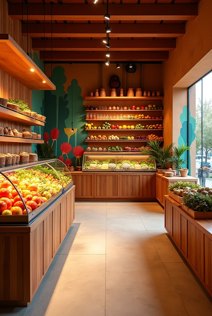 6x4 meter commercial space, modern mexican style, farm products, 