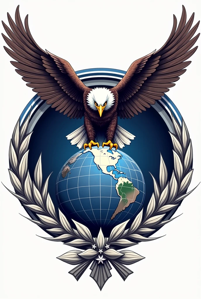 A neoclassical style emblem/Crest design. Containg aspects of both air force and space force and. Like Globe, orbit, eagle, wreath etc. Military Insignia vector illustration