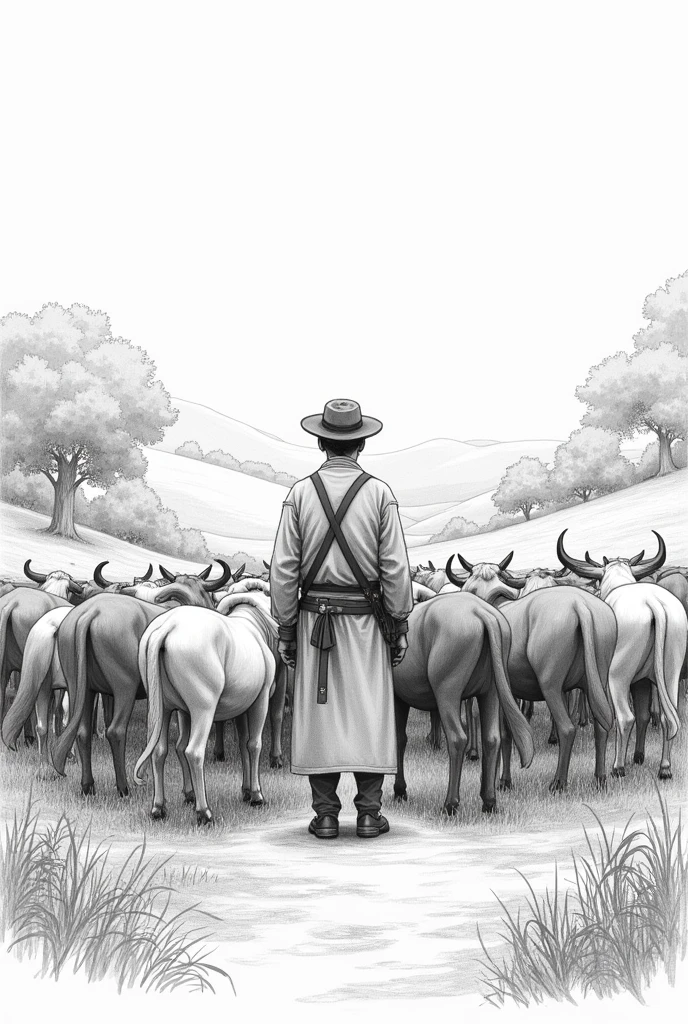  The muleteer is in charge of taking the animals to graze in nearby areas, supervising their feeding and making sure they don&#39;t stray too far. draw it with graphite pencil sketch effect.