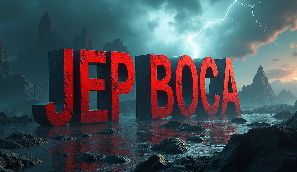 Poster with the word Jep Boca in 3D with a catastrophic nature background