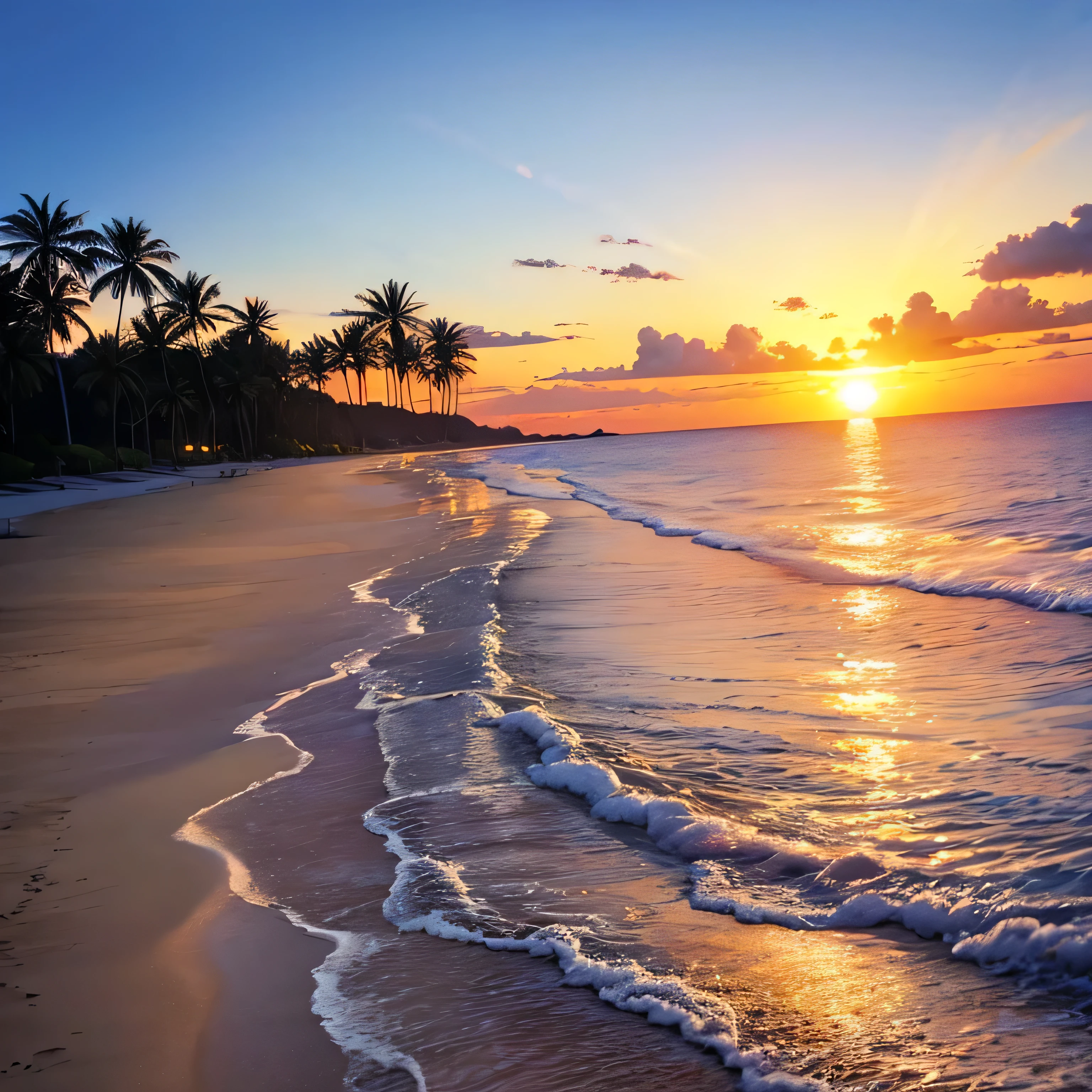Sunset on the beach、Palm tree、Big Sunset、Beautiful views