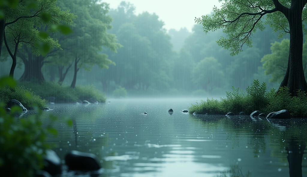 rainy and tendt realistic real image and water pond