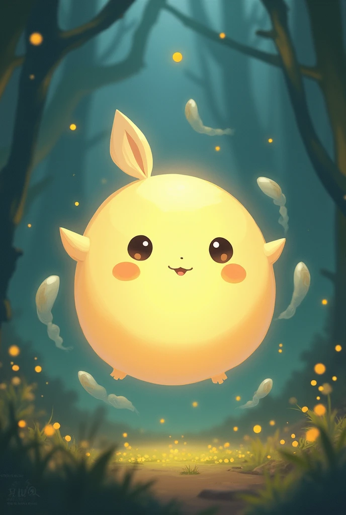 (ghibli style) soul eater soul, aura, round, ethereal, face, adorable, little arms, no legs, spherical, spirit, ghibli spirit