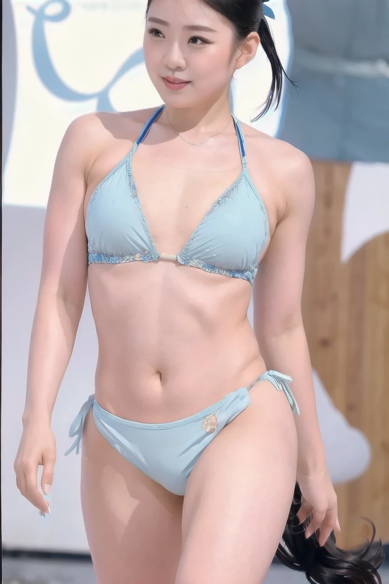 ((best quality)), ((masterpiece)), (detailed),New Swimwear Fashion Show,Three Japanese female models on stage,Big tits,Creative design,Huge Excitement,Lots of galleries,Shot with a 20mm wide-angle lens