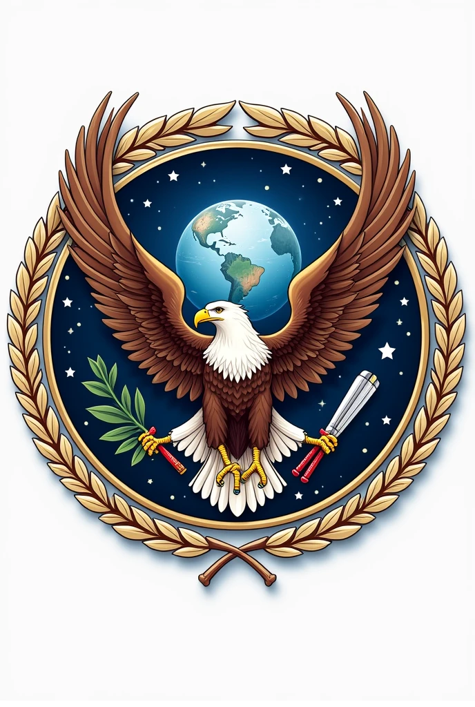 A neoclassical style emblem/Crest design. Containg aspects of both air force and space force and. Like Globe, orbit, eagle, wreath etc. Military Insignia vector illustration.It should incorporate elements of both air and space warfare. Using a classic yet modern theme