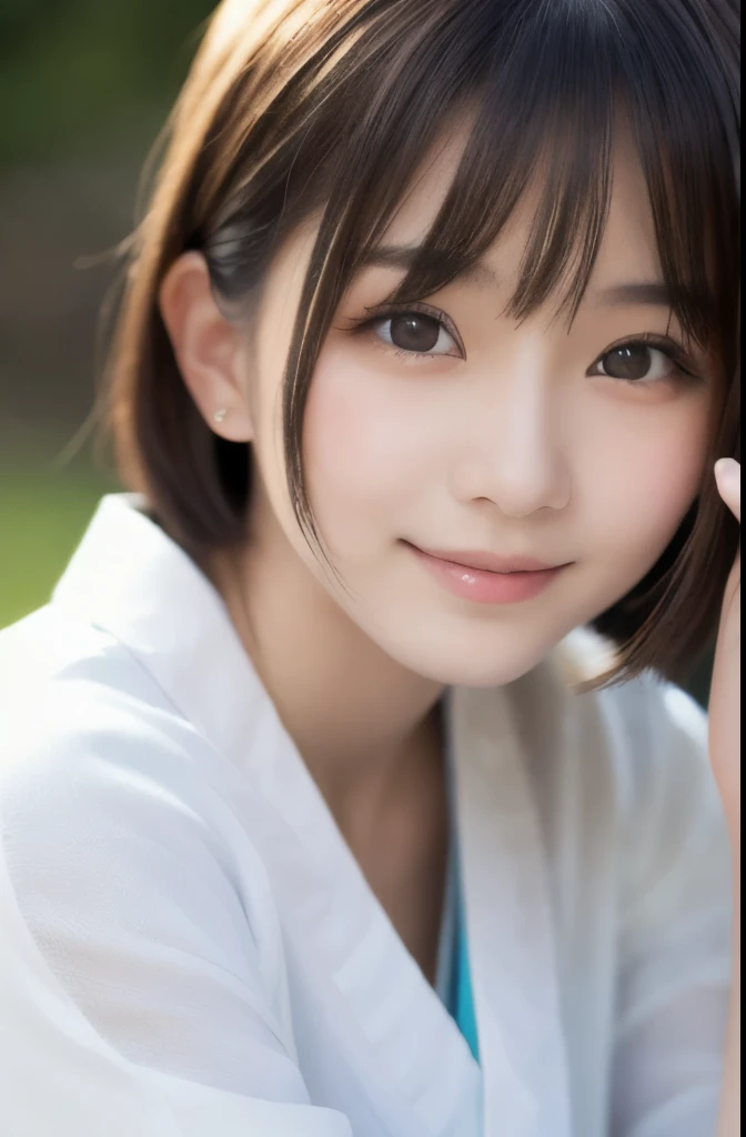 best quality, face focus, soft light, ultra high res, (photorealistic:1.4), RAW photo, (fair skin), (kawaii),
1 Japanese girl, solo, cute, smile, (pupil, lights in the eyes), detailed beautiful face, Medium-sized breasts,(high resolution detail of human skin texture),(portrait), upper body, Japanese white kimono