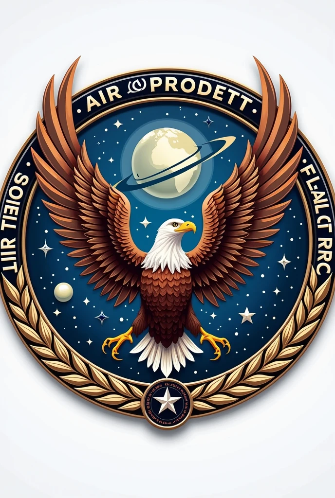 A neoclassical style emblem/Crest design. Containg aspects of both air force and space force and. Like Globe, orbit, eagle, wreath etc. Military Insignia vector illustration.It should incorporate elements of both air and space warfare. Using a classic yet modern theme