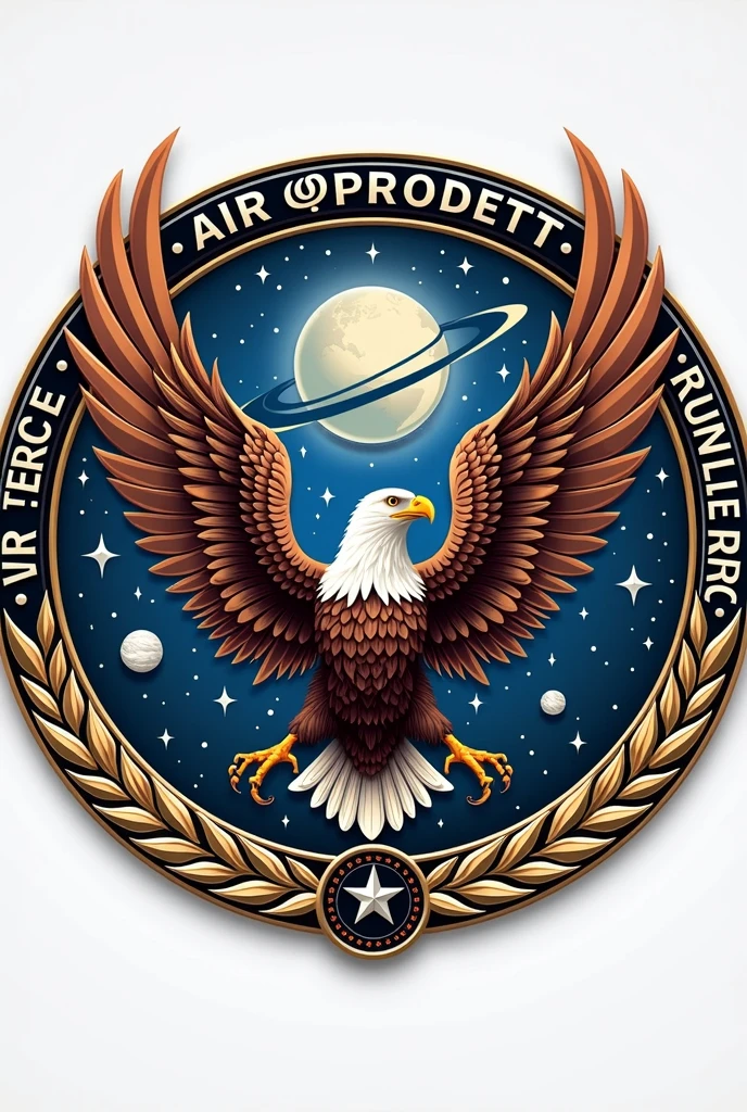 A neoclassical style emblem/Crest design. Containg aspects of both air force and space force and. Like Globe, orbit, eagle, wreath etc. Military Insignia vector illustration.It should incorporate elements of both air and space warfare. Using a classic yet modern theme