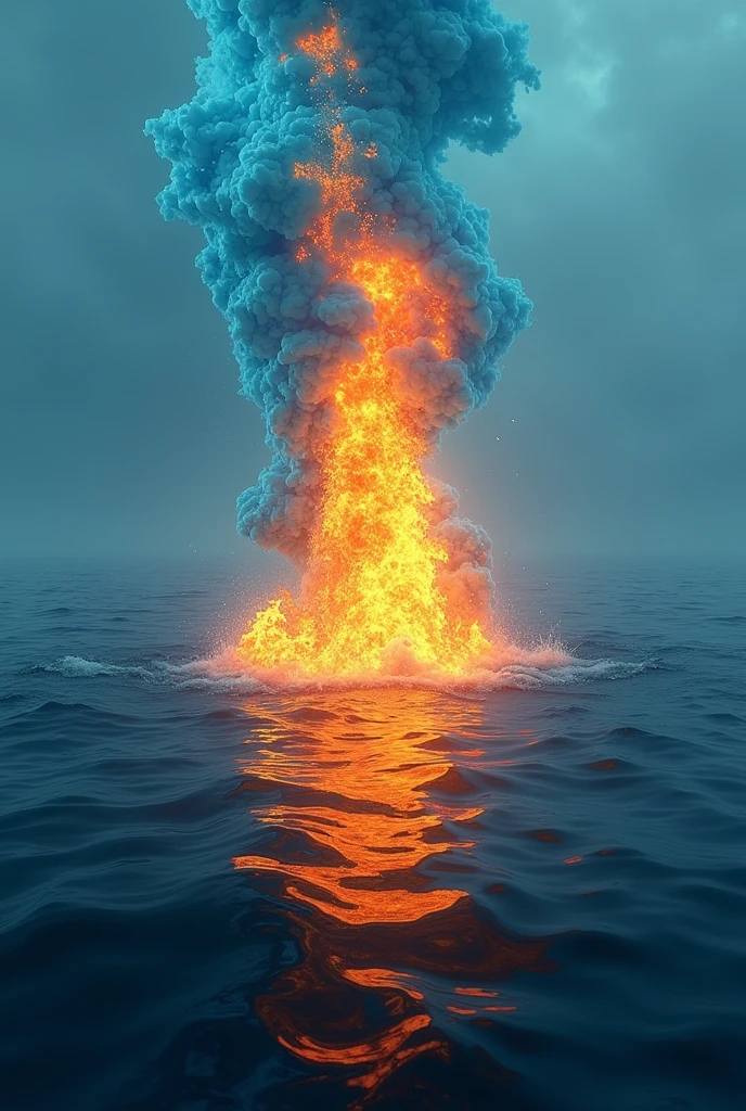 Fire in sea with blue and yellow orange flame 