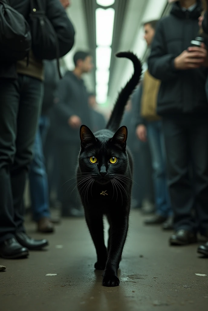Black cat travelling in metro