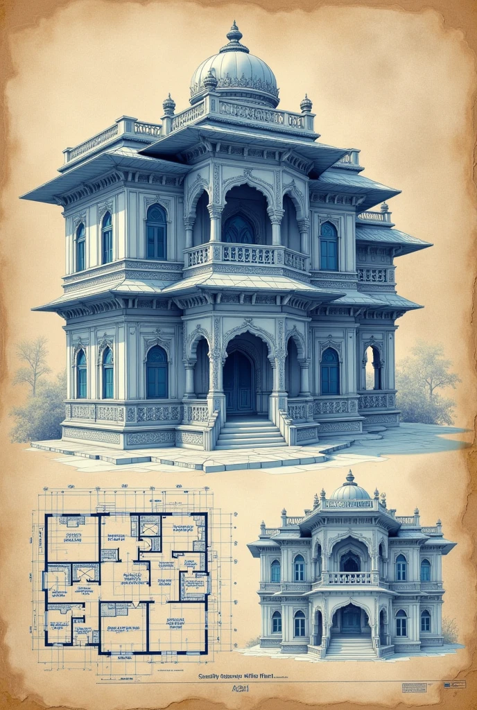 Old havali blue print maps 2 story build inside map