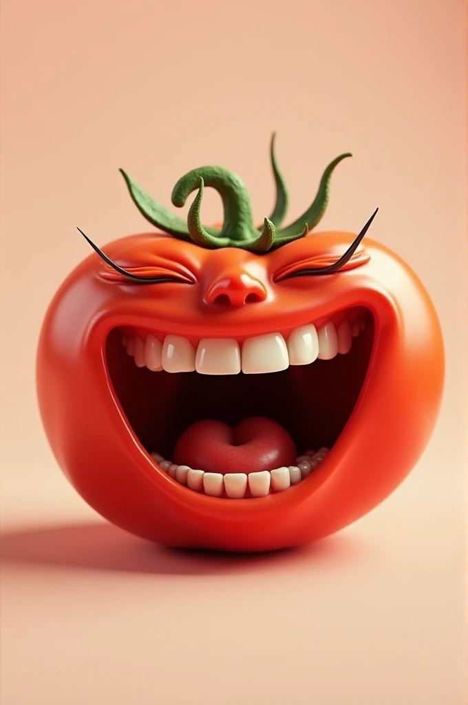 Tomato shaped like a human face,laughing out loud