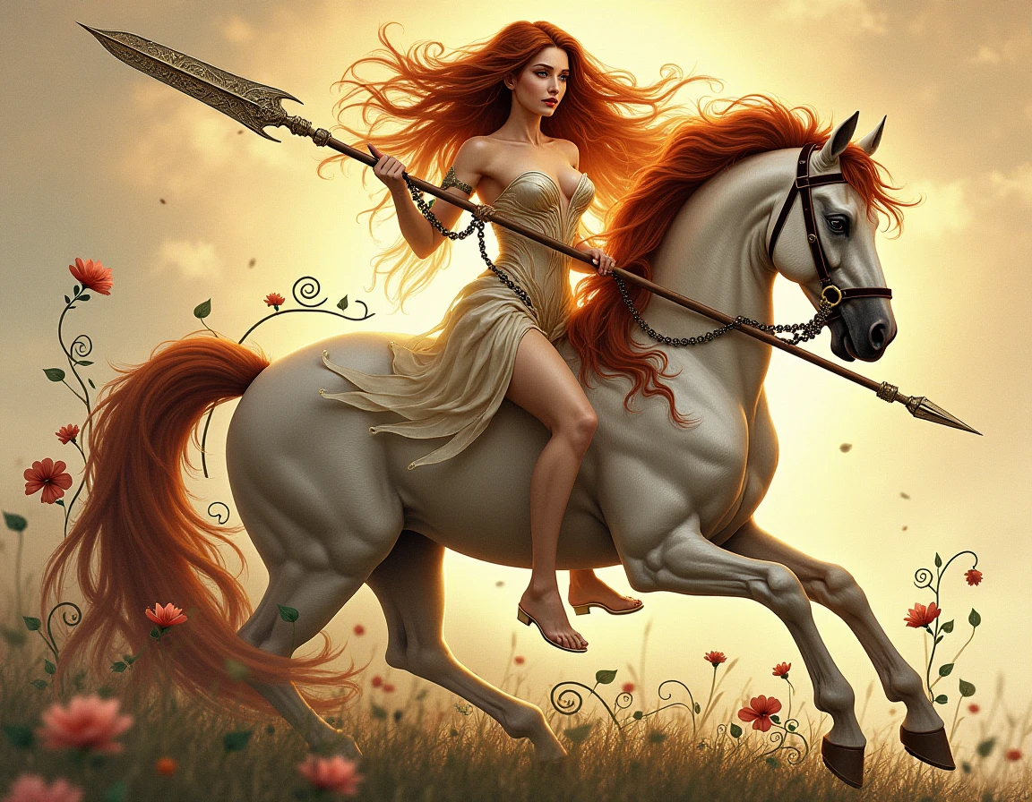 women Riding horse, woman lie in horse, painting of two women and a horse in a field, a mature female, 5 man working, male muscle, horse in field, full body, stand, cinematic screen, horses run on field, ethereal,e, detailed, alluring succubus, ethereal beauty, perched on a cloud, (fantasy illustration:1.3), enchanting gaze, captivating pose, otherworldly charm, mystical sky, soft colors, (detailed cloudscape:1.3), (high-resolution:1.2), ((masterpiece)), (best quality), HDR, ((masterpiece)), (best quality), HDR, FEMME, Mirela Anton art Style, artistic, Soft color palette, windblown flowers, Sparkle, magical photography, Soft smooth lighting, Light background,[light smile], expressionless, see-through high jumper's body proportions, (obesity: 0.0), no panties, No pants,No socks,No skirt,No shoes,Dynamic posture,Fighting stance, (Full body), (Greek feet), (Carefully groomed nails),Delicate and small toes, perfect toes, Camel toes, Correct anatomy, Correct dissection,( Clothing: transparent cheongsam made of transparent plastic, high slit design, white flowers cut at the waist, perfectly blending with the figure, gemstones, diamonds, pendants, necklaces, waist chains, stud earrings, earrings, bracelets, anklets), the robe flutters with the wind, the clothes are painted with ink landscape paintings, almost naked, fully see-through exposed crotch, clear closed crotch cleft streaks, without bra, slender body, almost naked, Ancient Greek-style robe of colorless transparent fabric with minimal cloth area, colorless transparent fabric bra with minimal fabric area, colorless transparent loin cloth with minimal cloth area, Bust mostly exposed with full see-through, Perfect slim body (nipple slip: 0.5)