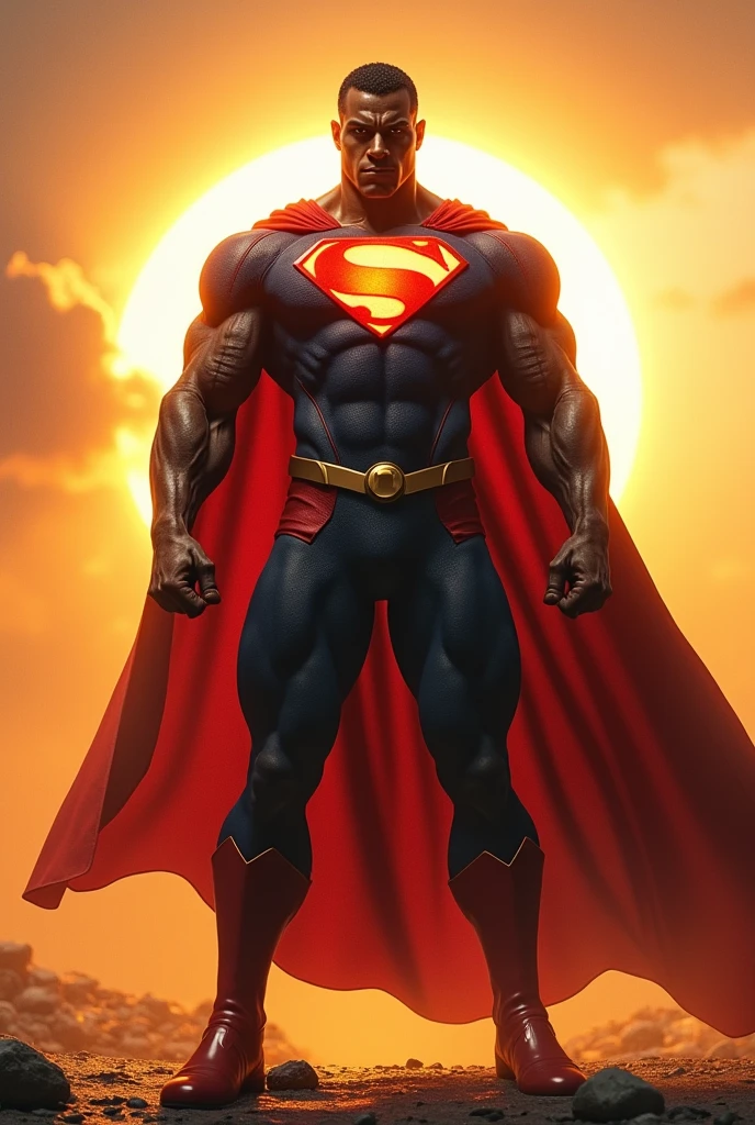 Make super man black adum Sazem shaktiman mix outfit but remove super man S logo and replace in sun Logo for new super hero 