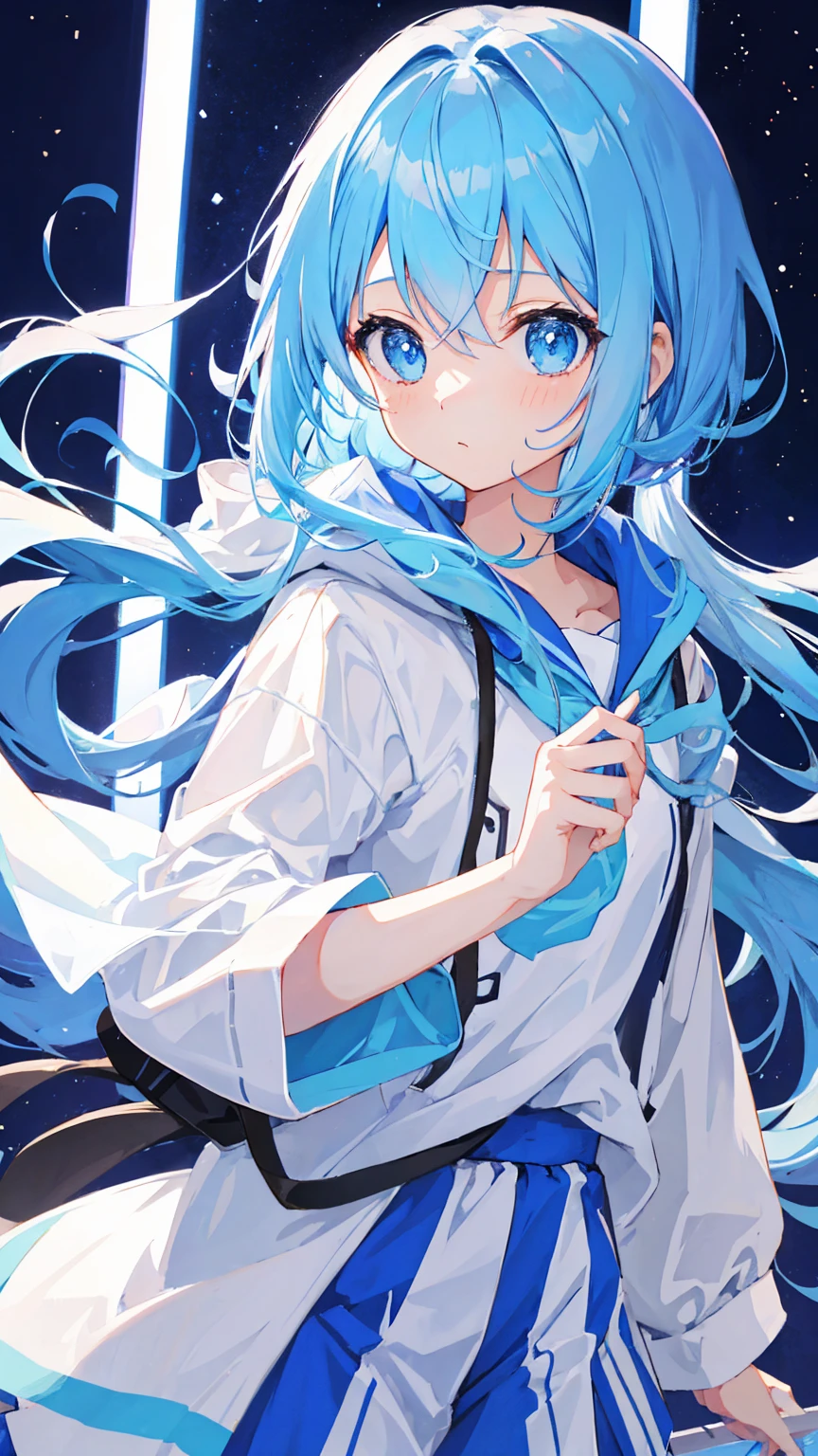 Anime Girl，light blue hair，JK，whole body