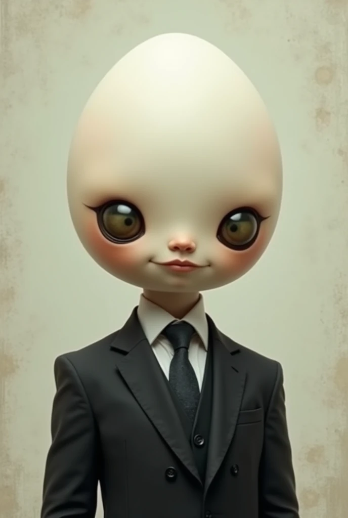 Egg head wearing a suit and has a face