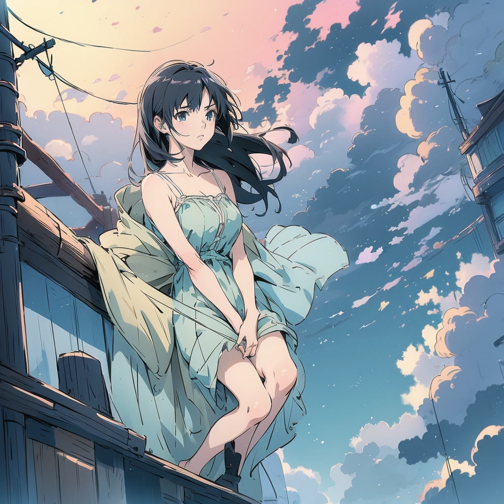 ((anime: 1.4, shape)), (masterpiece, Highest quality, Highest quality), (Very detailed, The perfect solution), ((16K, High resolution)) ,Makoto Shinkai'style, (masterpiece, Highest quality, Highest quality), (Very detailed, The perfect solution), Cumulonimbus、Lakeside House、Red Moon、lanthanum