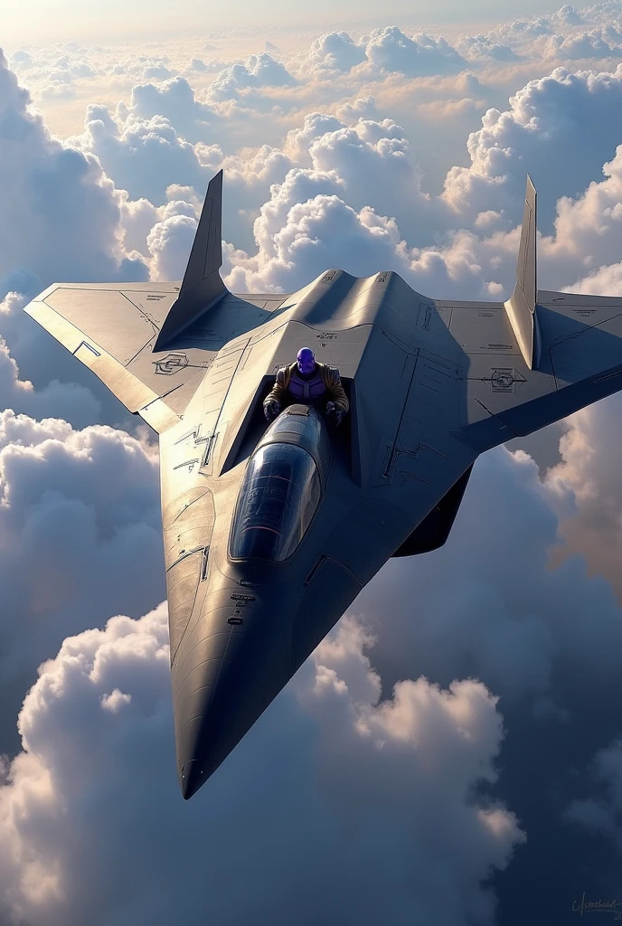 Thanos flying stealth bomber in sky