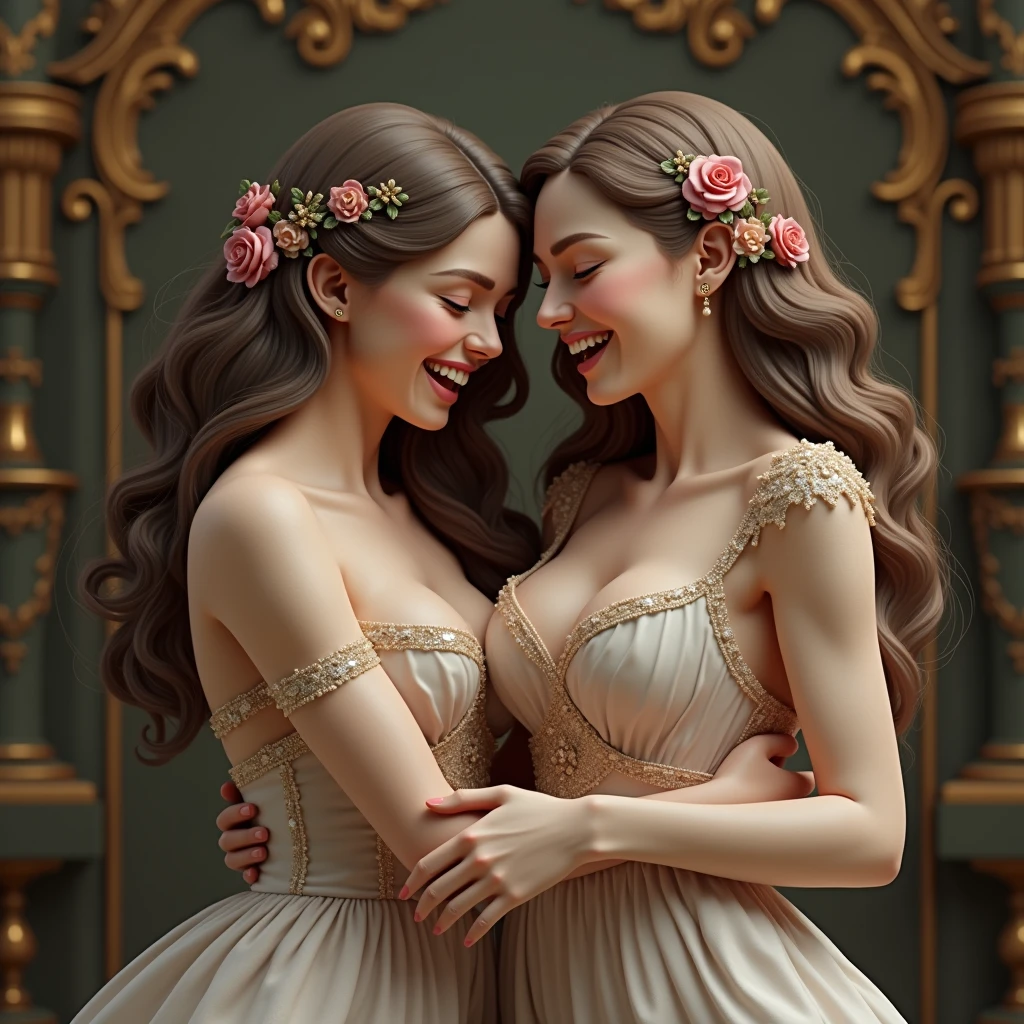 Couple))High resolution, Anatomically correct, 最high quality, detail, 高いdetail, High-resolution model, Very detailed, high quality, High resolution, Anatomically correct, smile, 仲の良いCouple、Hug while laughing、happiness、Men and women、Baroque,