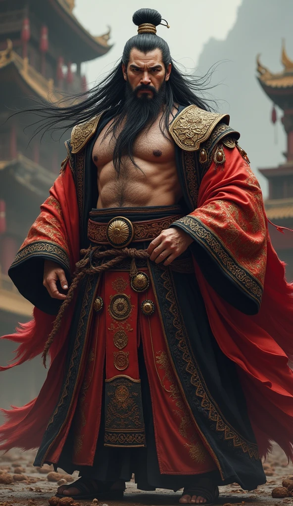 Long black hair, Ancient Chinese Clothing, Middle-aged men, Muscular, Big Guy