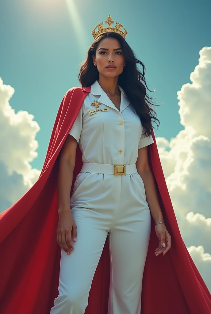 Naked Latina nurse with cape and crown