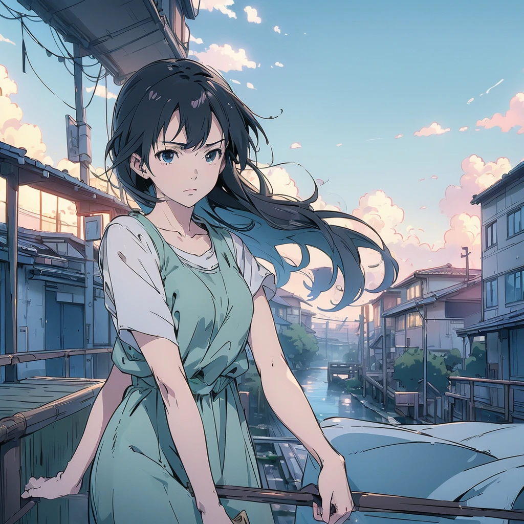 ((anime: 1.4, shape)), (masterpiece, Highest quality, Highest quality), (Very detailed, The perfect solution), ((16K, High resolution)) ,Makoto Shinkai'style, (masterpiece, Highest quality, Highest quality), (Very detailed, The perfect solution), Cumulonimbus、Lakeside House、Red Moon、lanthanum