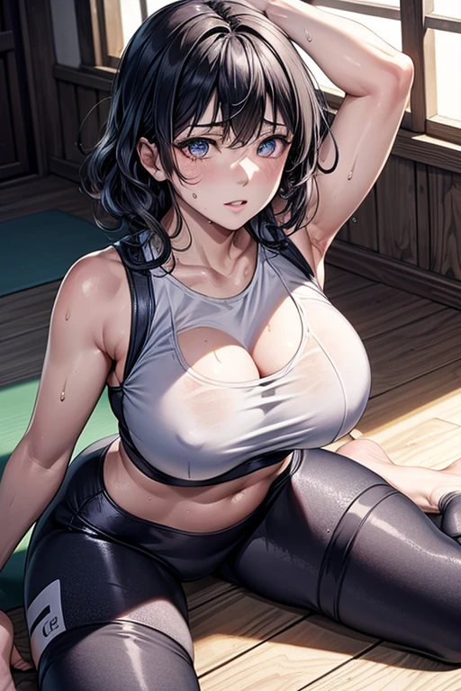 masterpiece, Highest quality, (Unreal Engine), reality, Super Resolution,  Very detailed, Complex, colorful, Clear images, Sharp focus, Digital Blending, 

Beautiful woman, Hyuuga Hinata, Big Breasts, Perfect Eyes, Beautiful Eyes, Perfect Face, Ultra detailed hair, Ultra detailed face, Very detailed lips, Vivid expression, Healthy Body, Beautifully detailed sweat glands, Smooth skin texture, Beautiful Skin, Carefully drawn,

((humidity:1.3), Sticky with sweat), (Wear a tight yoga suit, ,Hot Yoga, Sweat makes yoga wear transparent, Sweat accumulates on the floor), Dynamic pose, 

indoor, Hot Yoga Gym, (Shot on Sony α9, Dynamic Angle), 

