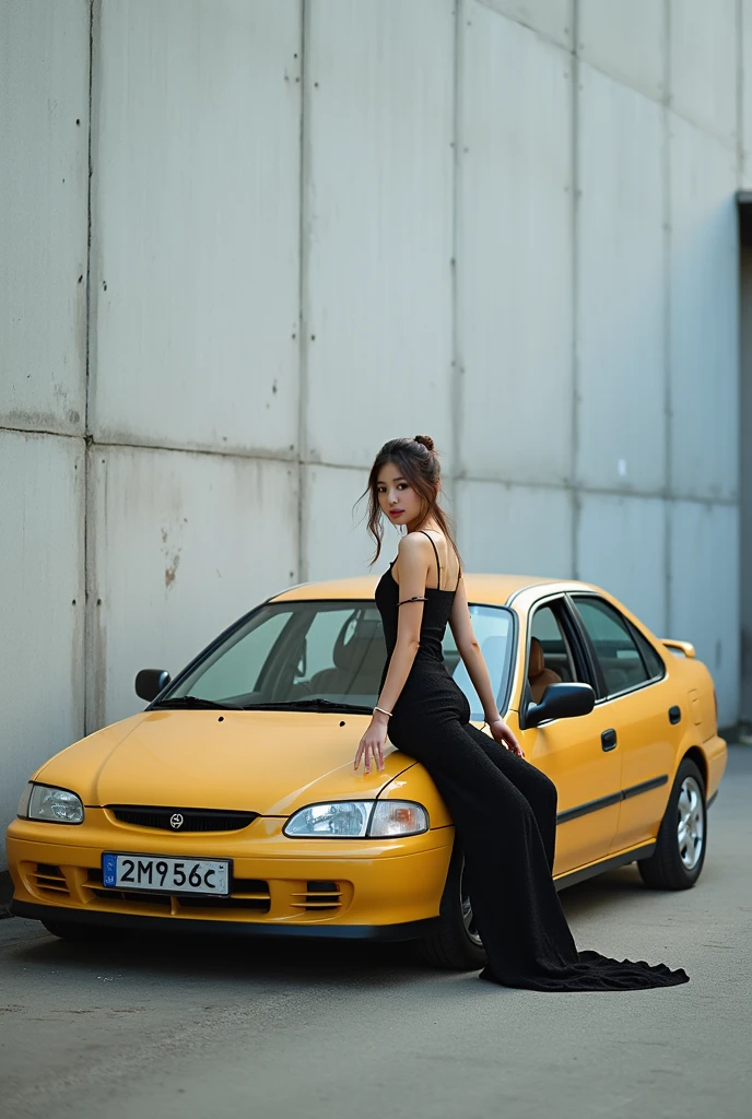 (Highest quality:1.4),(masterpiece:1.4),(Realistic:1.4),(Realistic:1.2),(超High resolution, RAW Photos:1.4),(High resolution, Very detailed:1.2),(8k:1.2),photograph,(Shot from behind:1.3)、Korean women、brown hair photos,One Woman,alone,(In underwear),Very large breasts,((Thigh to head shot:1.3))、(((topless、You can see her large breasts from the side.)))、((Toothy smile))、((Very large breasts:1.4))、Realistic skin textures、Slightly freckled、Slender figure、Realistic skin textures、((background,Concrete wall:1.3)),(topless,The breast is visible from the side:1.6),(Long lace slip,White)、3 woman、The angle at which the nipple is not visible、((Updo long hairstyle))、((Black,Long lace slip:1.4))、Correct toes、Detailed facial features、Long slip covers the buttocks and soles of the feet、Long slip covers your butt、