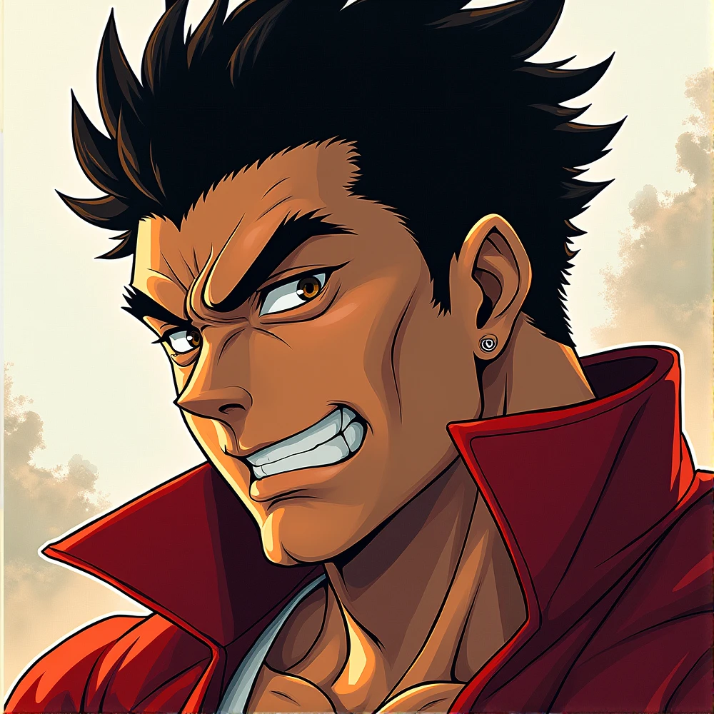 Youngh, Hanayama character from Baki, アニメ, 2d, from the neck up, gangster, bazooka